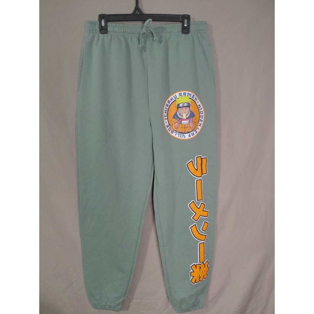 Naruto Joggers Mens Green Ichiraku Ramen Logo Graphic Sweatpants Pants Medium